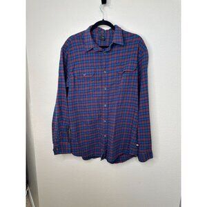 Dickies Mens Relaxed Fit Blue Red Plaid Flannel Button-Up L long sleeve collared